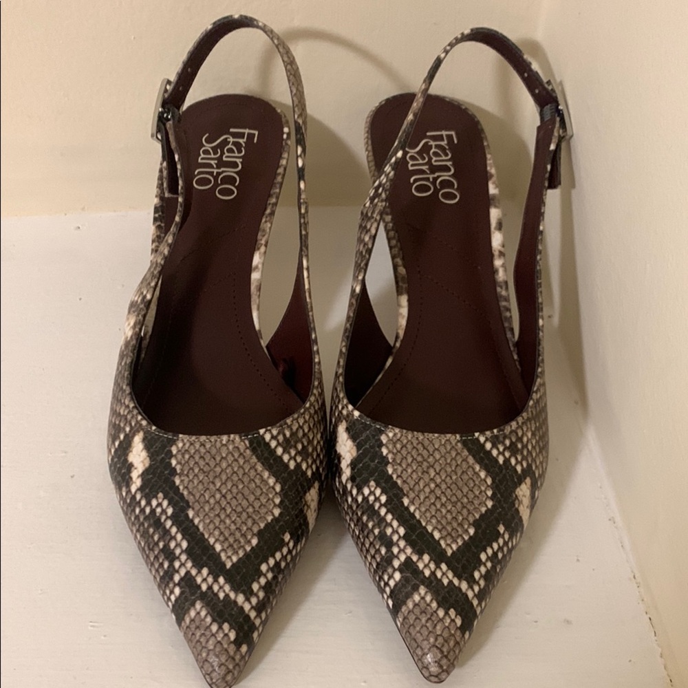 Franco Sarto Brown and Cream Heels with Adjustable Strap
